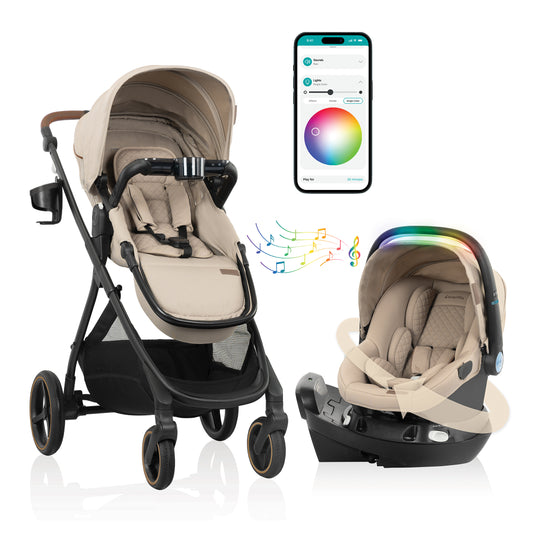 Evenflo Shyft Intuiti+ Travel System featuring Revolve180 LiteMax NXT with SensorySoothe (Travertine)
