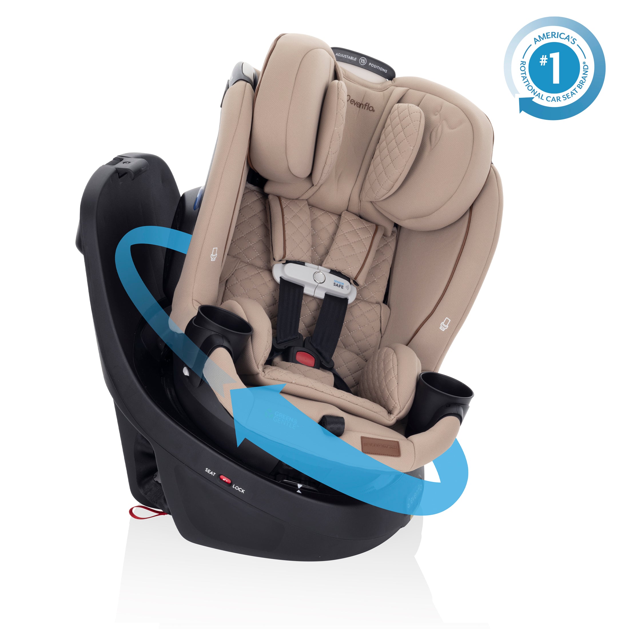 Revolve360 Slim 2-in-1 Rotating Car Seat with Green & Gentle Fabric - Travertine