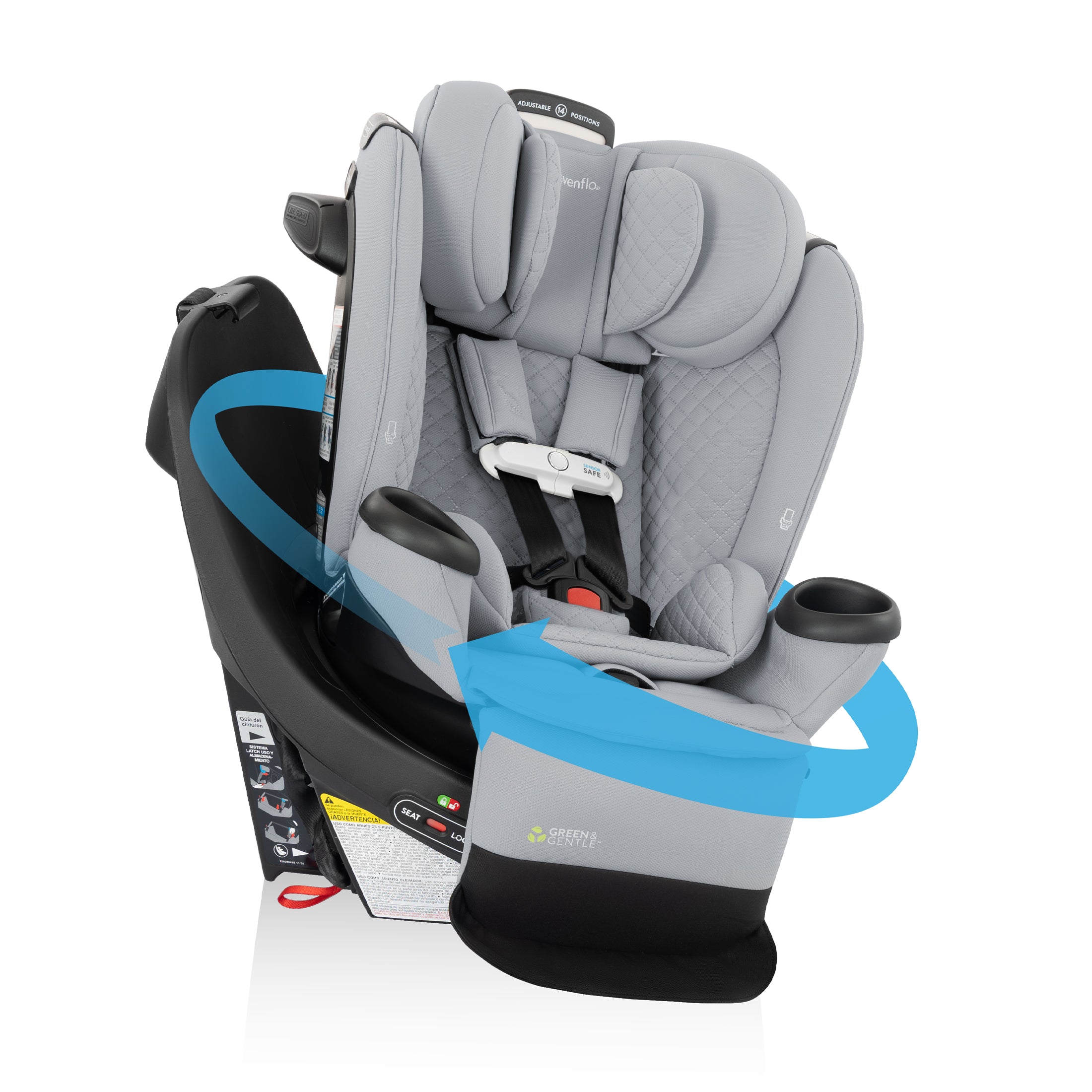 Revolve360 Extend All-in-One Rotating Car Seat with Green & Gentle Fabric - Quartz