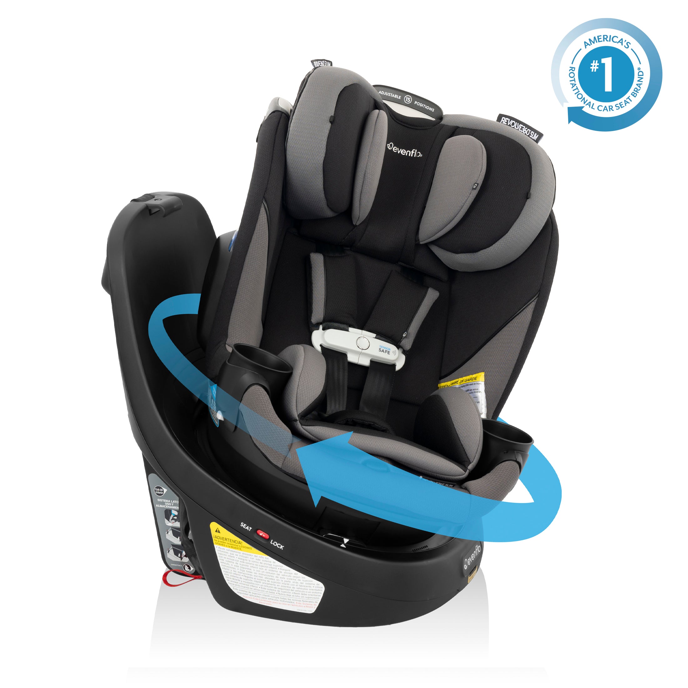 Gold Revolve360 Slim 2-in-1 Rotational Car Seat with SensorSafe - Obsidian Black