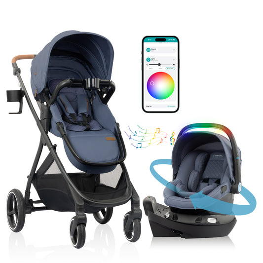 Shyft Intuiti+ Travel System featuring Revolve180 LiteMax™ NXT Rotational Infant Car Seat with SensorySoothe (Flint)
