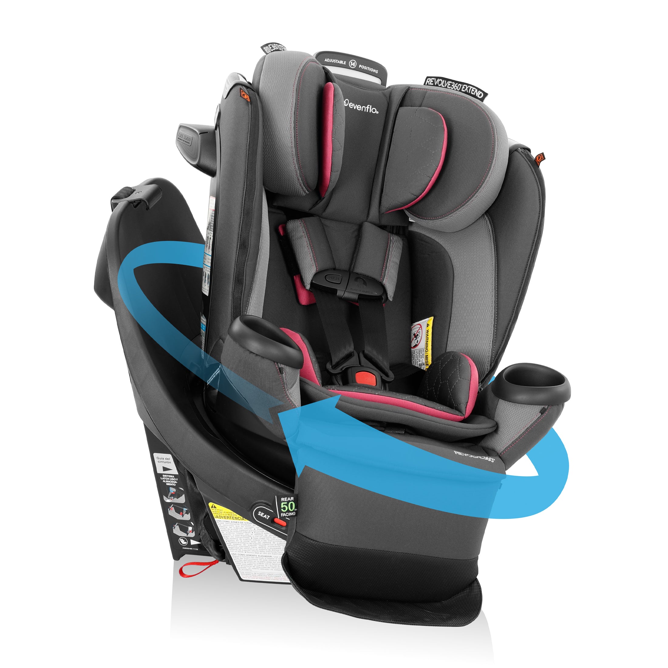 Revolve360 Extend All-in-One Rotating Car Seat with Quick Clean Cover - Rowe Pink