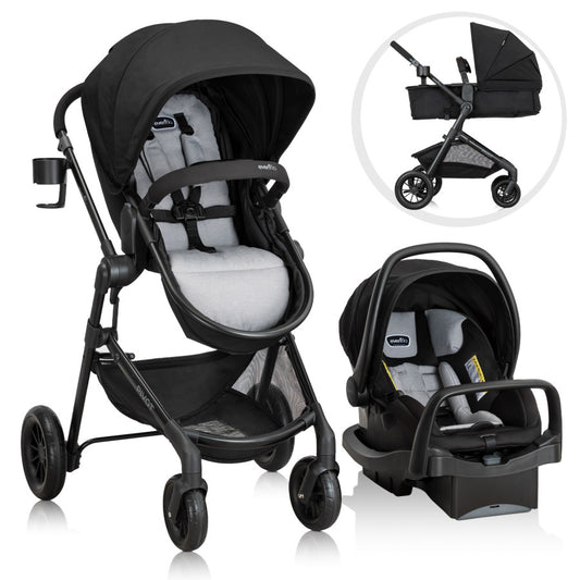 Pivot Modular Travel System with LiteMax Infant Car Seat with Anti-Rebound Bar three forms