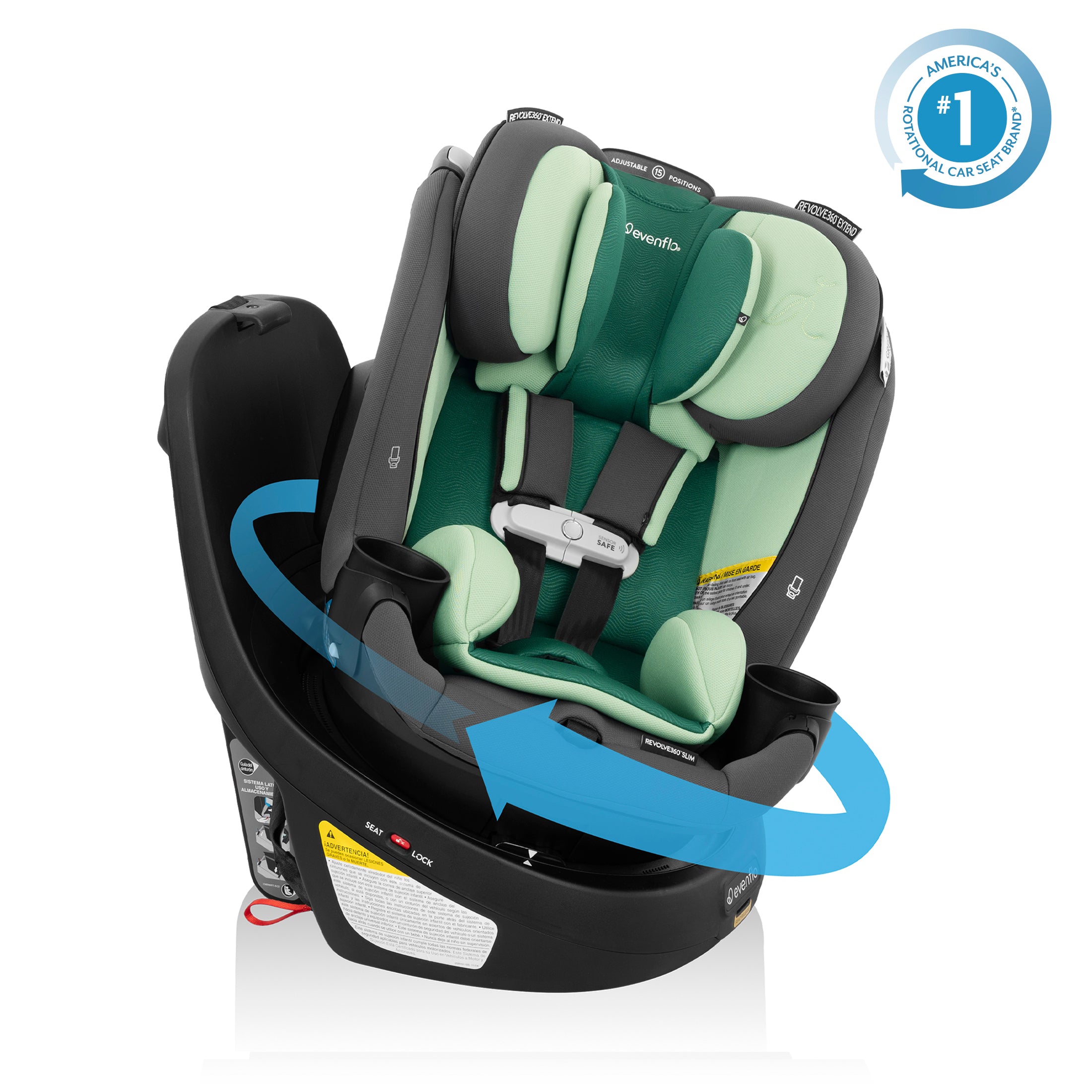 Revolve360 Slim 2-in-1 Rotating Car Seat with Green & Gentle Fabric - Peridot